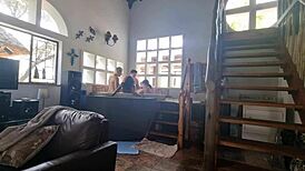 Spa bath turns into reverse gangbang with three girls