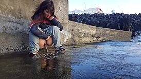 These sexy European girls piss on the street with tight pussies and curvy bodies!