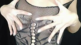 cute brunette in pigtails has real nipple orgasm on her natural tits