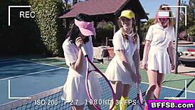 Besties Dare Each Other During Tennis Lesson with Stud They Want to Fuck