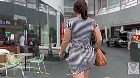 Watch this big-ass latina milf in lingerie getting a cumshot on her walk