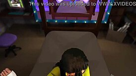 horny brunette deepthroats and rides big cock in 3d cartoon