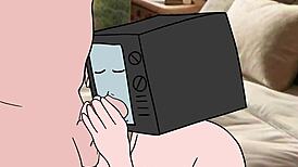 tv woman sucks cameraman's cock while he sucks her pussy in this hentai scene