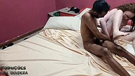 Behind the scenes, slut Lorrany Exotica moans with two big black cocks in her vagina and gets cum in mouth