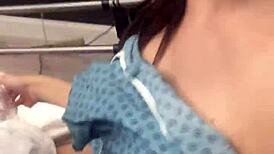 Public Hospital Masturbation and Handjob Caught on Phone with Big Cumshot