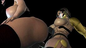 cyborg futa sneaks behind another for a wild ride