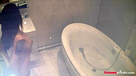 spying on stepdaughter scarlett playing with toys in steamy bathroom bath