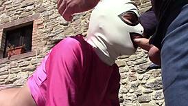 Laura in pink outfit gives outdoor blowjob and creampie! 😍