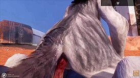 Alpha wolf devours tasty she-wolf in wild life furry adventure