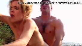 Skinny blonde wife feels intense outdoor pleasure.