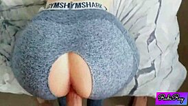 Fit babe rides dick in ripped yoga leggings