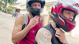 Ride that big cock with your friend in threesome excitement!