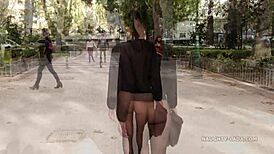 No Skirt Seamless Pantyhose Flashing In Public Outdoors?
