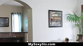 Blindfolded stepsis Kenzie Green rides BF, discovers brother's bigger cock