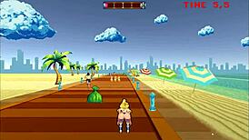 Roller babe gets rough creampie at beach