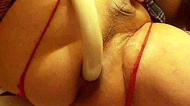 transsexual amateur cools down with giant toys in group setting