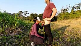 Latina teen gives anus in woods, cums fast, gets pussy filled