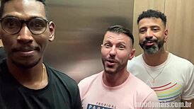 Gay couple wakes up for a swap, then invites the neighbor for interracial threesome.