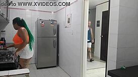 my house employee enjoys sucking my cock while masturbating her pussy.