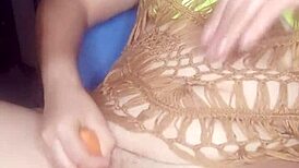 Enjoying delicious pleasure with my carrot in outdoor muff diving fun!