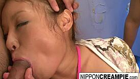 the sexy asian brunette babe gets hardcore fucked in this scene