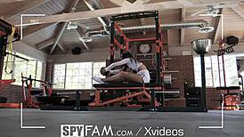 Spyfam step sister catches wimpy bro peeping while she masturbates. Things got wild quick!