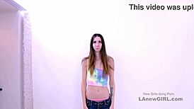 hot skinny girl with hairy pussy at her first modeling audition