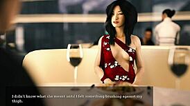 omg, givin a footjob in a restaurant, sexy 3d cartoon style, oops!