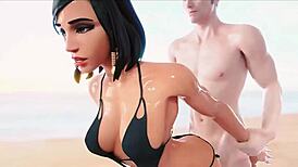 beautiful 3d hentai animation featuring warrior with big tits in action