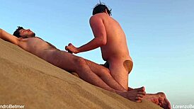 Gay nudist beach blowjob turns risky with voyeurs nearby