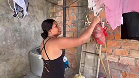 Overwhelmed With Desire, I Propose Steamy Blowjob And Sex To Neighbor While Washing Clothes