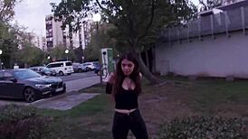 Teen Fuck Doll Bent Over for Intense POV Doggystyle Cum in Public