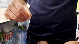 helping a guy shoot his load in risky supermarket public spot