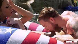 ts jade venus joins three tgirls for a steamy pool orgy outdoors.