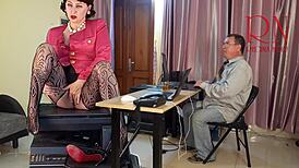 GIANTESS SECRETARY SEDUCES BOSS, SHOWS JUICY PUSSY, TITS, MASTURBATES CUNT