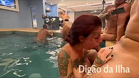 Latina Wife Participates In Blowbang At Hotel Pool Party Orgy