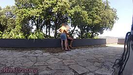 Caught naked wife masturbates stranger's cock on public street