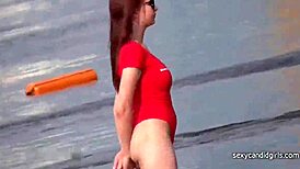 Steamy candid shots of a hottie in red thong