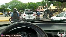 Outdoor exhibitionism in the streets, flashing tits and ass to strangers while driving around the city.