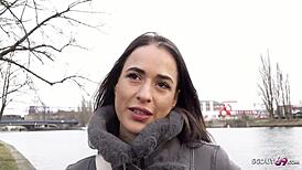 German Scout grabs Lydiamaus96 for rough casting with saggy tits! 😈