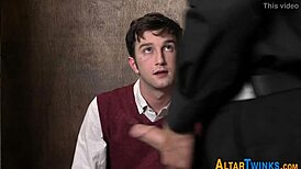 Gay priest seducing teenage boy for forbidden pleasure