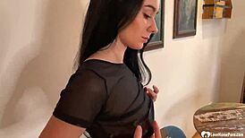 Busty babe next door teases in thong and ripped clothes