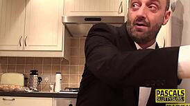 I love watching this chubby sub skank blow cock and get fucked