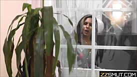 Crazy neighbor works out naked, exposing her body to the neighbors in a wild display.