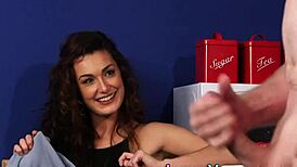 i'm that brunette girl next door mockin' this naked creep tuggin' in front of me. so humiliatin'!