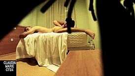 She hides a camera to record the fat woman giving oral sex to him 😏