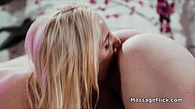 Beautiful masseuse seduces housewife on the table