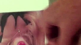 Cum tribute for Donna turned into a solo session. Everyone was watching her go at it.