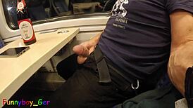 Amateur attempts third cumshot on moving train but gets interrupted at station