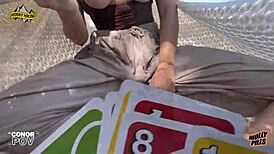 Horny Couple Rides Cock in Outdoor Public Cowgirl Session After Uno Game